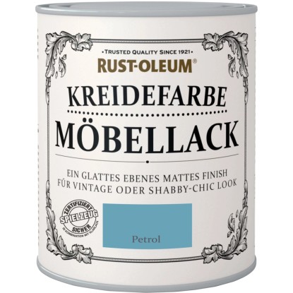 Plechovka kriedovej farby na nábytok Rust-Oleum Petrol Matt, vhodná pre vintage a shabby-chic vzhľad. Plechovka kriedovej farby na nábytok Rust-Oleum Petrol Matt, vhodná pre vintage a shabby-chic vzhľad.