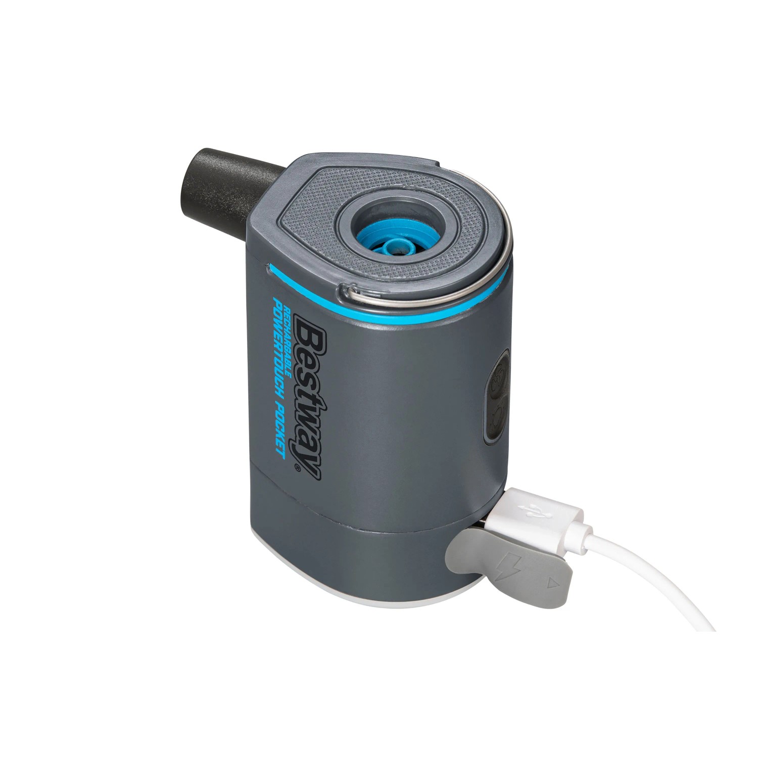Akumulátorová vzduchová pumpa Bestway PowerTouch Pocket (200 l/min) v sivej farbe s USB nabíjacím káblom. Akumulátorová vzduchová pumpa Bestway PowerTouch Pocket (200 l/min) v sivej farbe s USB nabíjacím káblom.