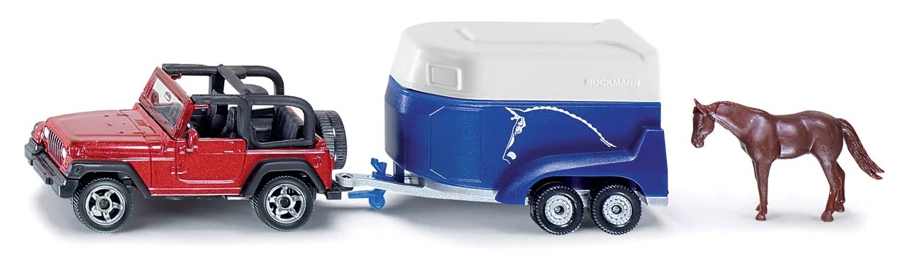 SIKU Kovový model Terénne vozidlo Jeep Wrangler s prívesom a koňom Böckmann SIKU Kovový model Terénne vozidlo Jeep Wrangler s prívesom a koňom Böckmann