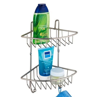 Wenko Kúpeľňový rohový regál Milano 2 háčiky/2 poličky satinovaný chróm Wenko Kúpeľňový rohový regál Milano 2 háčiky/2 poličky satinovaný chróm