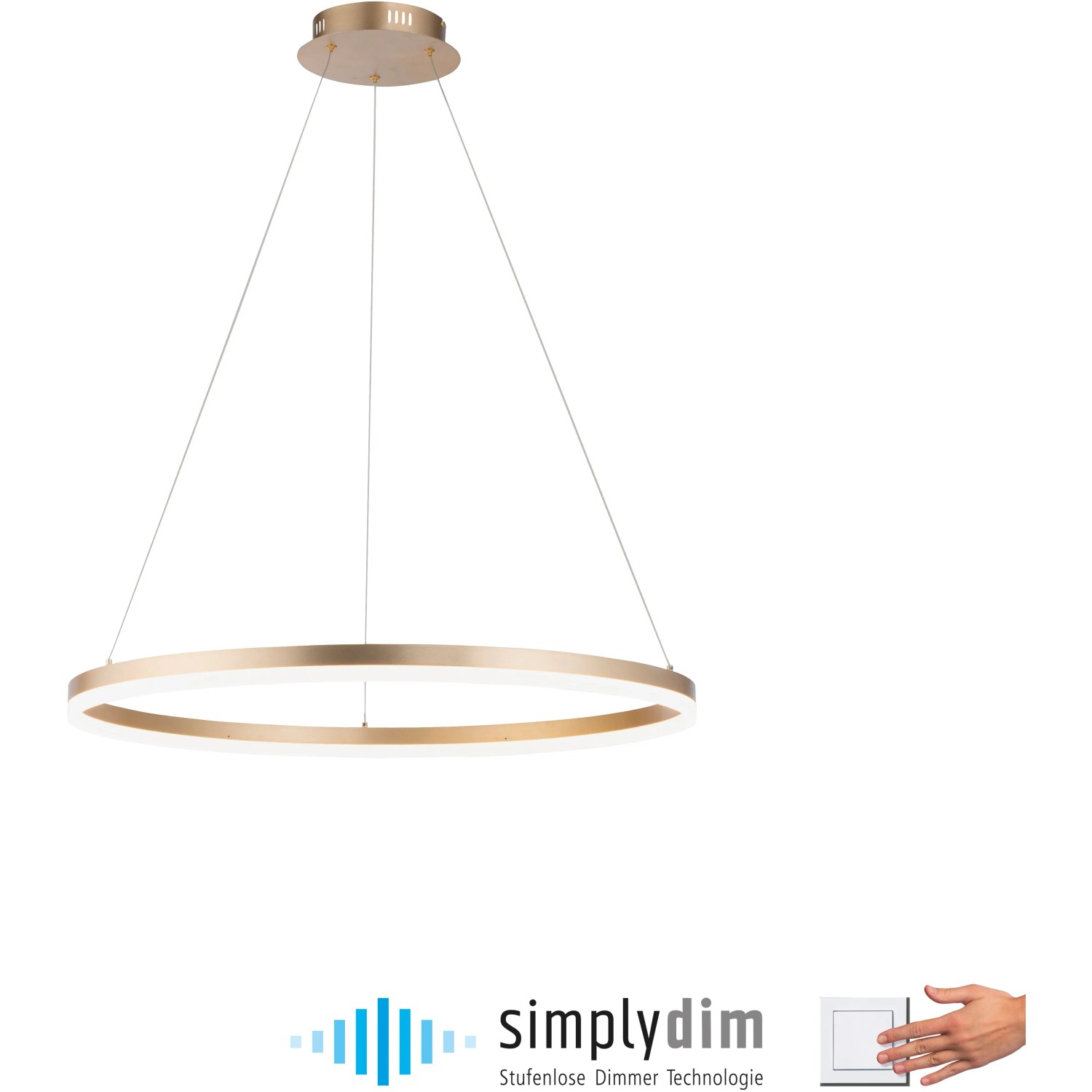 Moderné LED závesné svietidlo Helia od Paul Neuhaus, mosadznej farby, stmievateľné, Ø 80 cm. Moderné LED závesné svietidlo Helia od Paul Neuhaus, mosadznej farby, stmievateľné, Ø 80 cm.