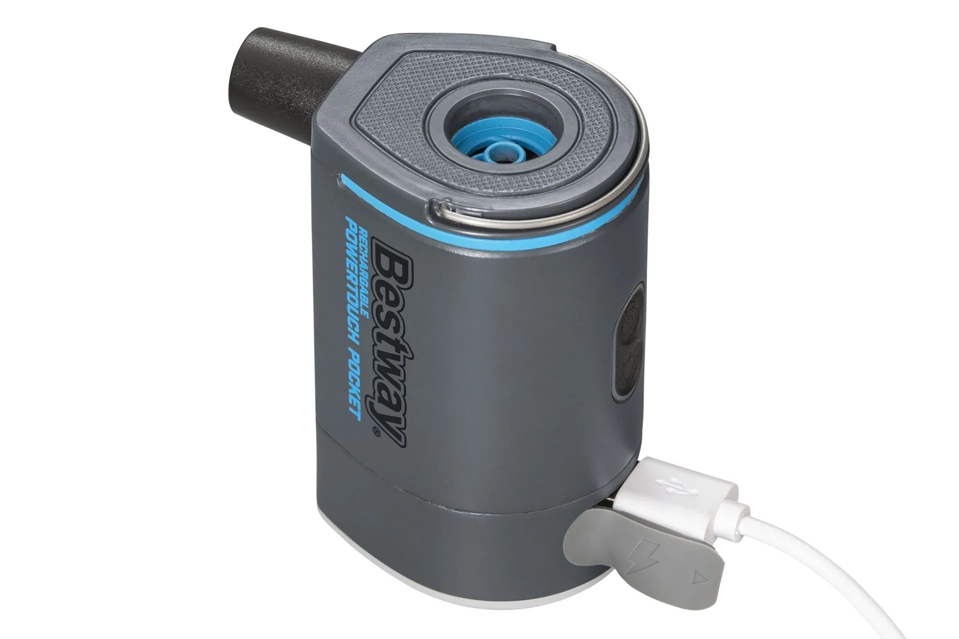 Bestway PowerTouch Pocket vzduchová pumpa: Akumulátorová pumpa s USB nabíjacím káblom a adaptérmi. Bestway PowerTouch Pocket vzduchová pumpa: Akumulátorová pumpa s USB nabíjacím káblom a adaptérmi.