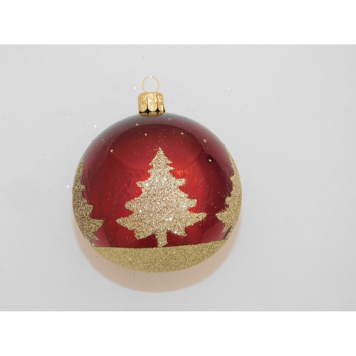 ONREX Vianočná ozdoba sklenená guľa bordó stromčeky pr. 8 cm ONREX Vianočná ozdoba sklenená guľa bordó stromčeky pr. 8 cm