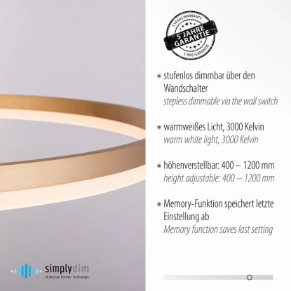 Moderné LED závesné svietidlo Paul Neuhaus Helia, mosadzná farba, stmievateľné, Ø 80 cm. Moderné LED závesné svietidlo Paul Neuhaus Helia, mosadzná farba, stmievateľné, Ø 80 cm.