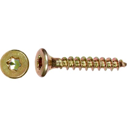Uni skrutky so zápustnou hlavou TX8 plný závit žlto pozink. 2,5 x 12 mm, 80 ks Uni skrutky so zápustnou hlavou TX8 plný závit žlto pozink. 2,5 x 12 mm, 80 ks