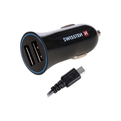 Čierny USB adaptér do auta t.b.t. s nabíjacím káblom pre mobilné telefóny. Čierny USB adaptér do auta t.b.t. s nabíjacím káblom pre mobilné telefóny.
