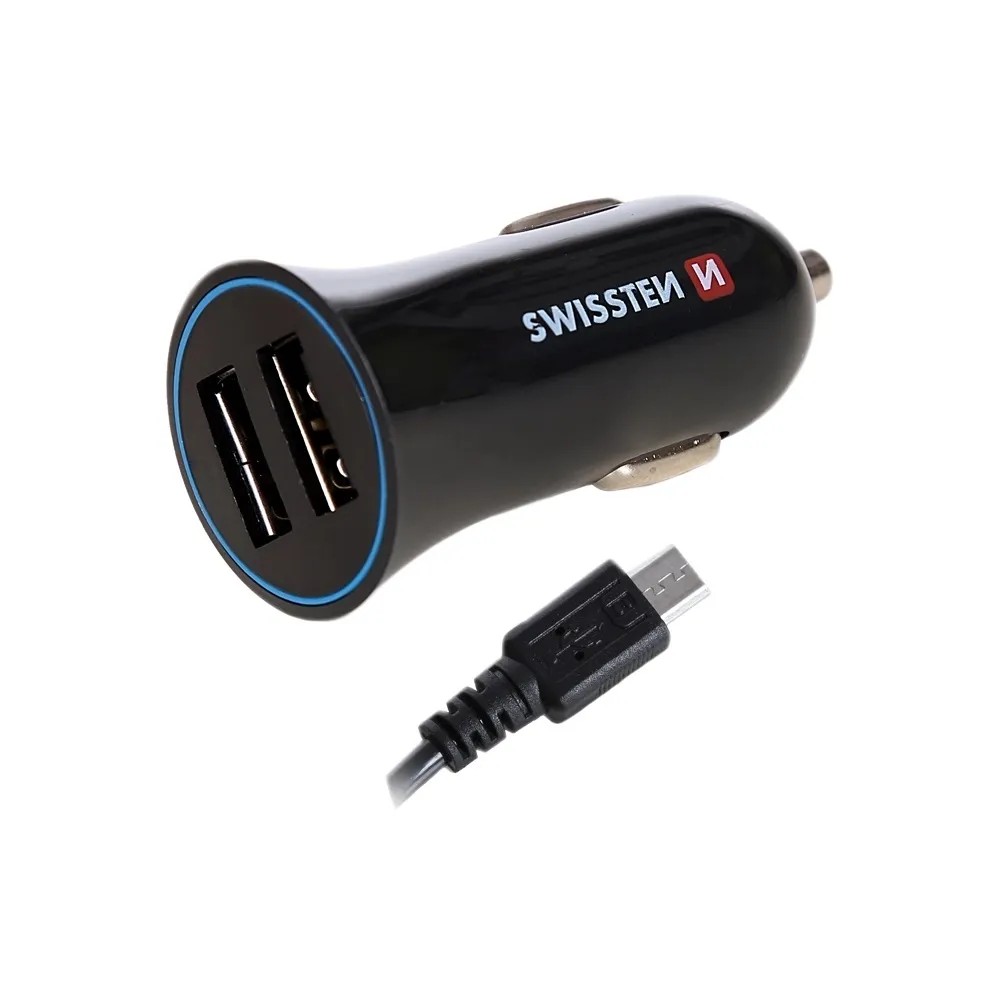Čierny USB adaptér do auta t.b.t. s nabíjacím káblom pre mobilné telefóny. Čierny USB adaptér do auta t.b.t. s nabíjacím káblom pre mobilné telefóny.