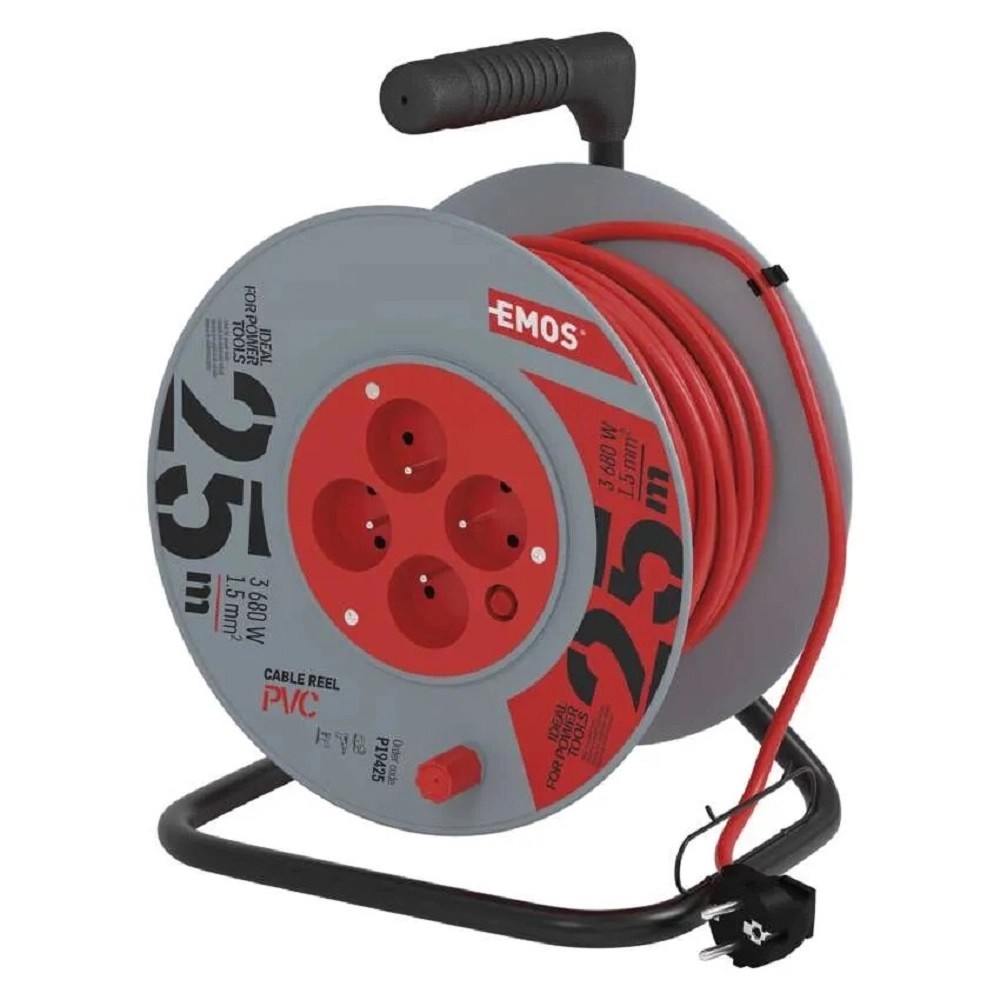 Emos Predlžovací kábel na bubne, PVC, 4 zásuvky, H05VV-F3G 1,5 mm2, 25 m Emos Predlžovací kábel na bubne, PVC, 4 zásuvky, H05VV-F3G 1,5 mm2, 25 m