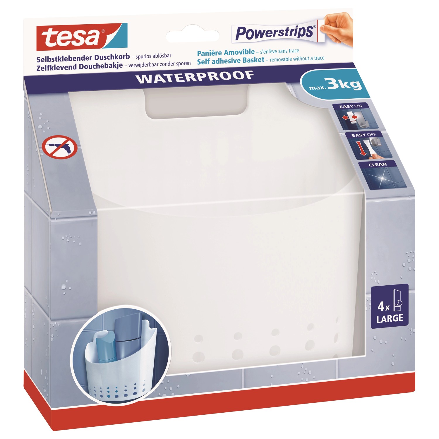 tesa Waterproof Kôš biely so 4 páskami Powerstrips Large tesa Waterproof Kôš biely so 4 páskami Powerstrips Large