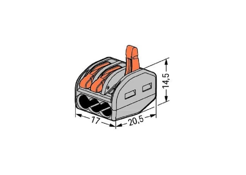 Wago spojovacia svorka 4 mm², 3-pólová, sivo-oranžová, 50 ks. Pre bezpečnú elektroinštaláciu. Wago spojovacia svorka 4 mm², 3-pólová, sivo-oranžová, 50 ks. Pre bezpečnú elektroinštaláciu.
