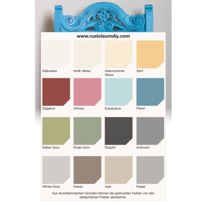 Vzorkovnica farieb Rust-Oleum Kriedová farba na nábytok Petrol Matt a ďalšie odtiene. Vzorkovnica farieb Rust-Oleum Kriedová farba na nábytok Petrol Matt a ďalšie odtiene.