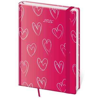 Helma 365 Diár denný A5 Vario 2026, Hearts s gumičkou Helma 365 Diár denný A5 Vario 2026, Hearts s gumičkou