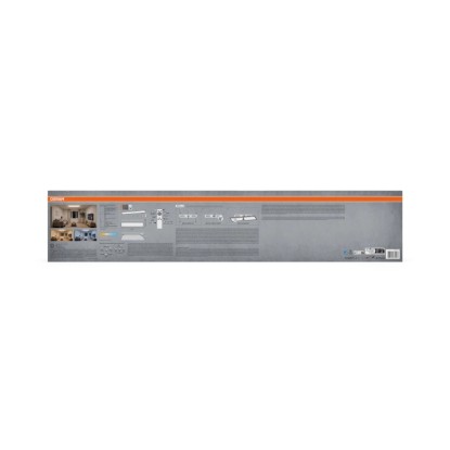 Sivé balenie LED panelu Osram Planon Easyfix. Zobrazuje biely LED panel, diaľkové ovládanie a príklady použitia. Sivé balenie LED panelu Osram Planon Easyfix. Zobrazuje biely LED panel, diaľkové ovládanie a príklady použitia.