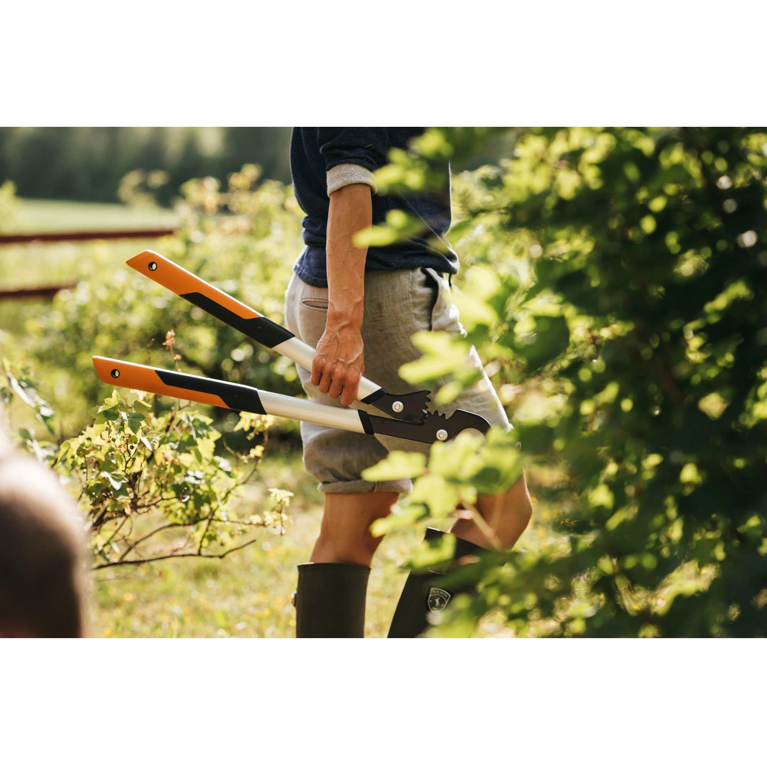Prevodové nožnice na konáre Fiskars PowerGearX LX92-S, oranžovo-čierne, používané v záhrade. Prevodové nožnice na konáre Fiskars PowerGearX LX92-S, oranžovo-čierne, používané v záhrade.