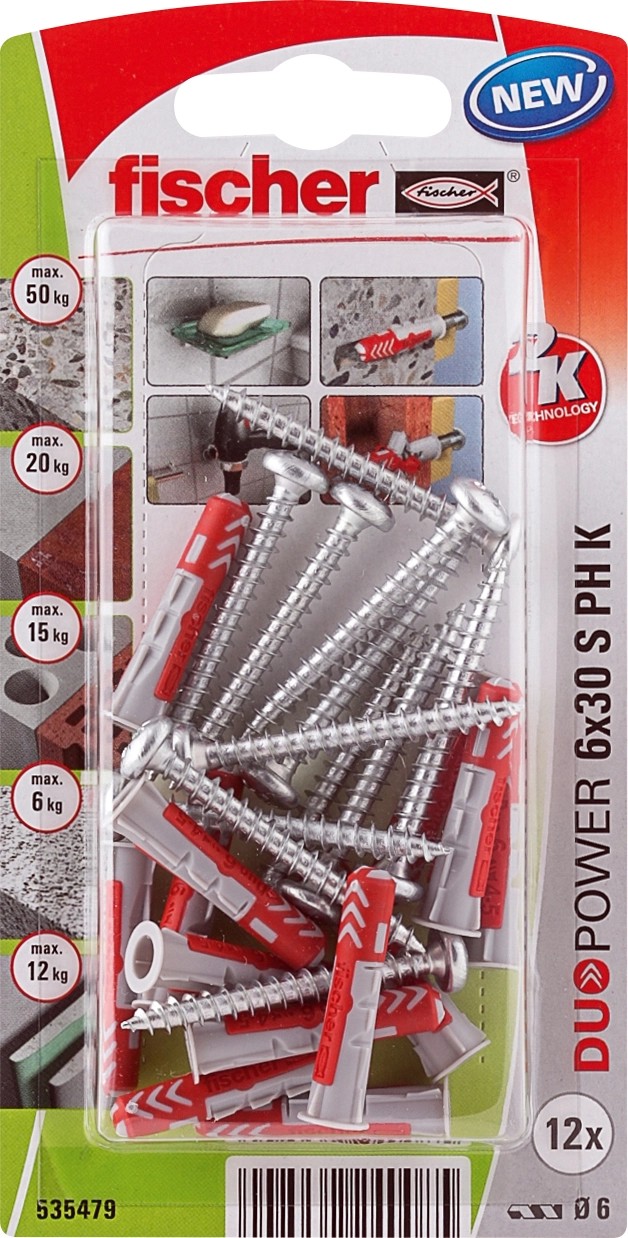 Fischer Hmoždinka DuoPower 6 x 30 S PH K NV, 12 ks Fischer Hmoždinka DuoPower 6 x 30 S PH K NV, 12 ks