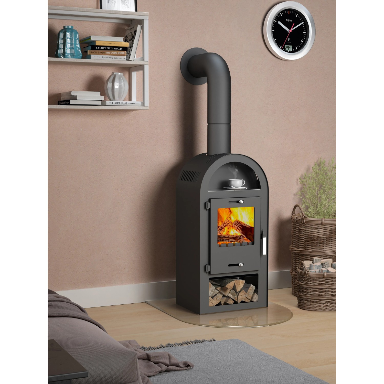 Čierne dielenské kachle Magna 3.0 (7 kW) s palivovým drevom v spaľovacej komore. Kachle do dielne a obývacej izby. Čierne dielenské kachle Magna 3.0 (7 kW) s palivovým drevom v spaľovacej komore. Kachle do dielne a obývacej izby.