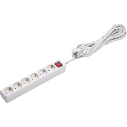 Zásuvková lišta 6 zásuvok s vypínačom biela 5 m Zásuvková lišta 6 zásuvok s vypínačom biela 5 m