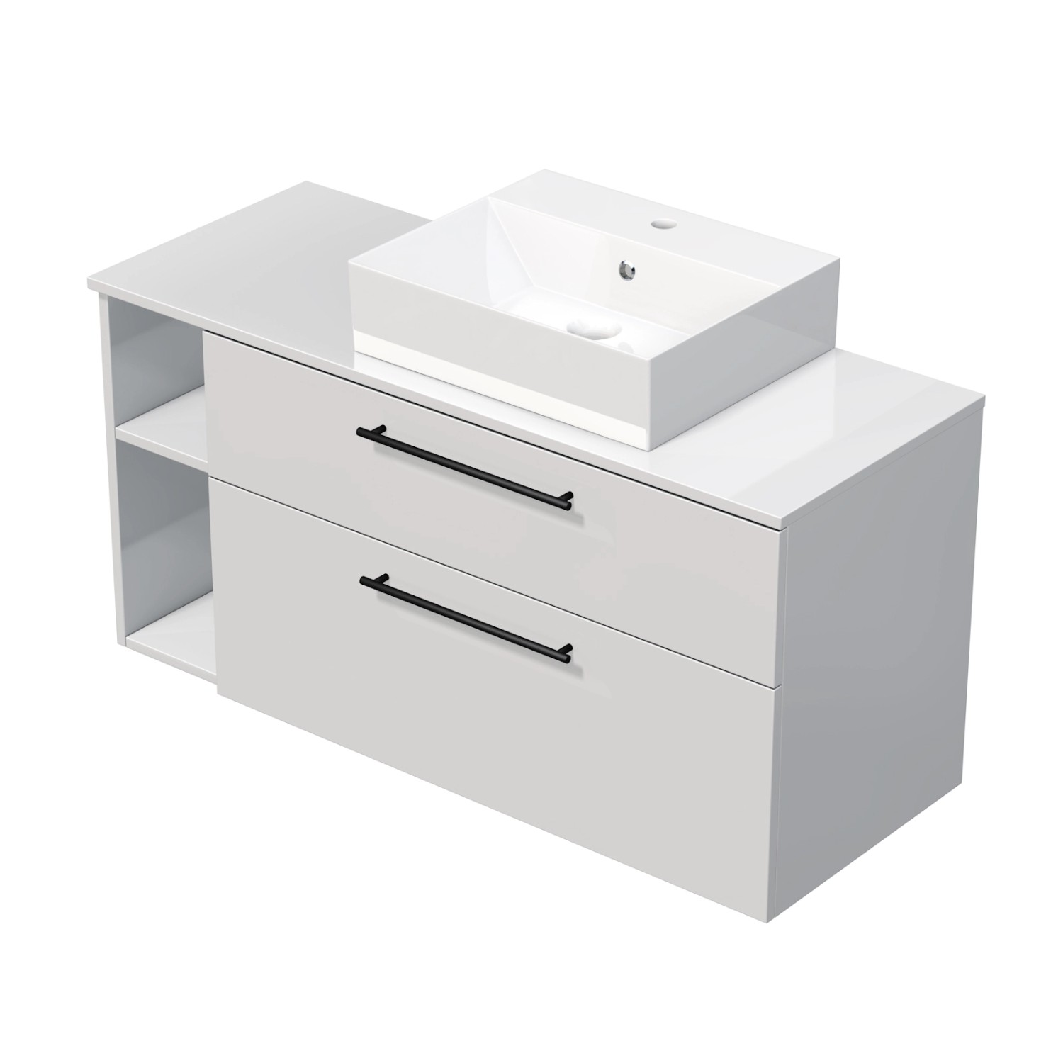 INTEDOOR Kúpeľ.skriňa+umývadlo BEE, úchyt čierny, 120cm, regál vľavo, biela lesk INTEDOOR Kúpeľ.skriňa+umývadlo BEE, úchyt čierny, 120cm, regál vľavo, biela lesk