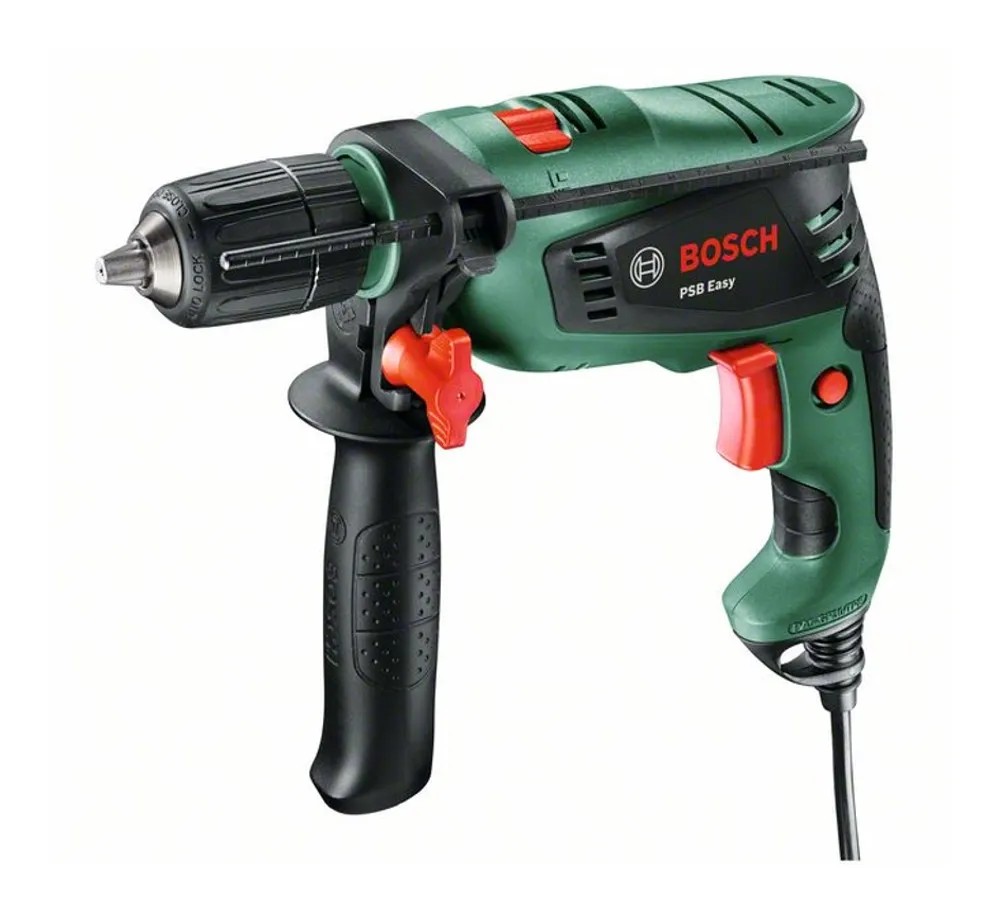 Príklepová vŕtačka Bosch EasyImpact 5500 s rýchloupínacím skľučovadlom, zelená a čierna. Príklepová vŕtačka Bosch EasyImpact 5500 s rýchloupínacím skľučovadlom, zelená a čierna.