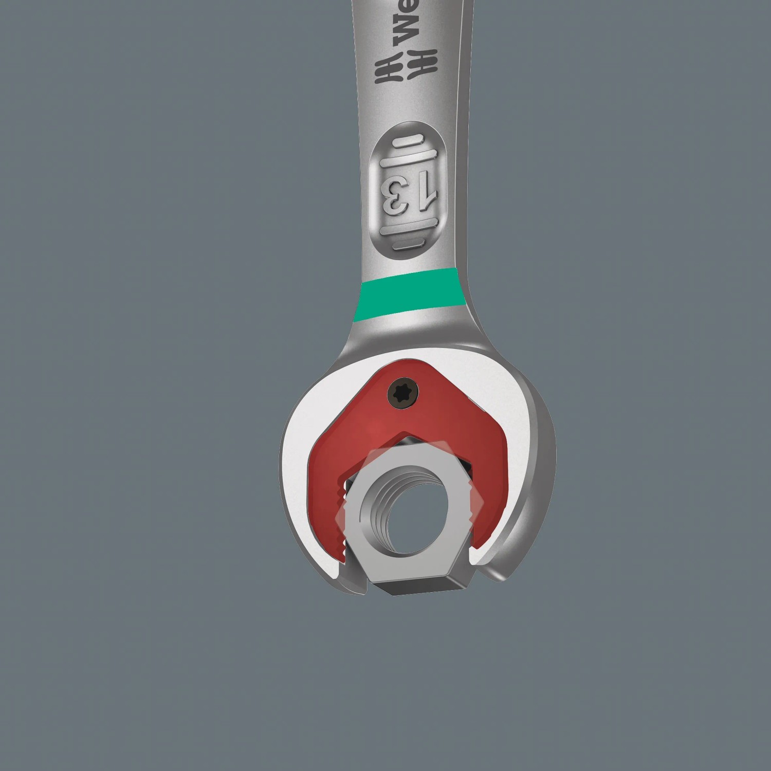 Kombinovaný račňový kľúč Wera Joker 11 mm pri použití so šesťhrannou maticou. Kombinovaný račňový kľúč Wera Joker 11 mm pri použití so šesťhrannou maticou.