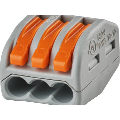Wago svorka, 4 mm², 3-pólová, sivo-oranžová, 50 kusov, pre elektroinštalácie. Wago svorka, 4 mm², 3-pólová, sivo-oranžová, 50 kusov, pre elektroinštalácie.