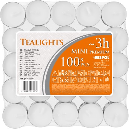 BISPOL Čajové sviečky MINI PREMIUM biele 8 g, 100 ks BISPOL Čajové sviečky MINI PREMIUM biele 8 g, 100 ks