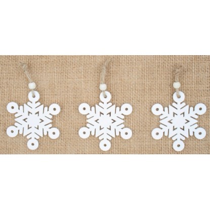 Vločka na zavesenie drevená 6,5 cm, 3 ks Vločka na zavesenie drevená 6,5 cm, 3 ks