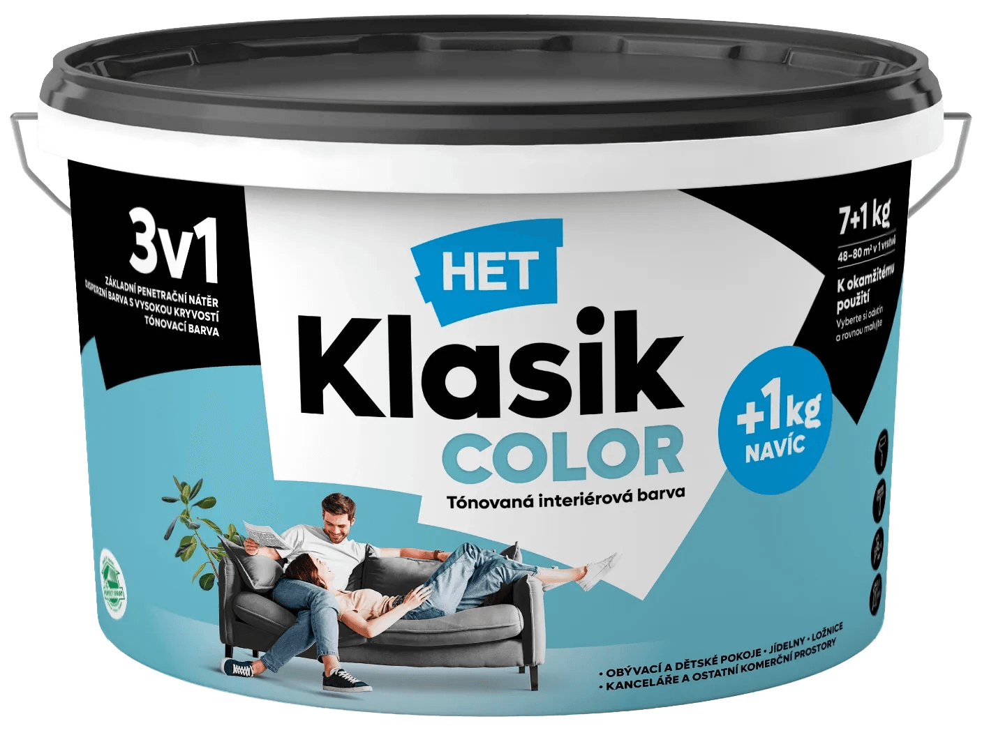 HET Klasik COLOR Tónovaná interiérová bal KC 0477 modrý karibik, 7 + 1 kg HET Klasik COLOR Tónovaná interiérová bal KC 0477 modrý karibik, 7 + 1 kg