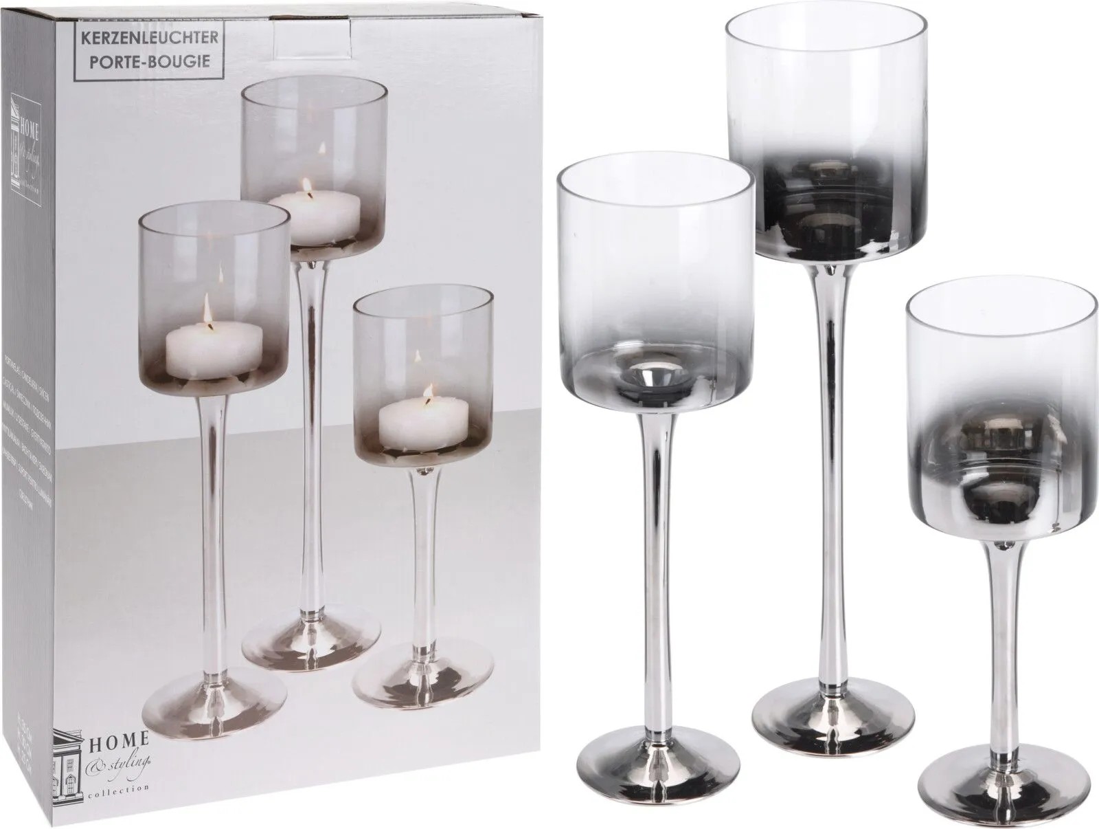 Koopman Sada sklenených svietnikov dymové sklo 3 ks Koopman Sada sklenených svietnikov dymové sklo 3 ks