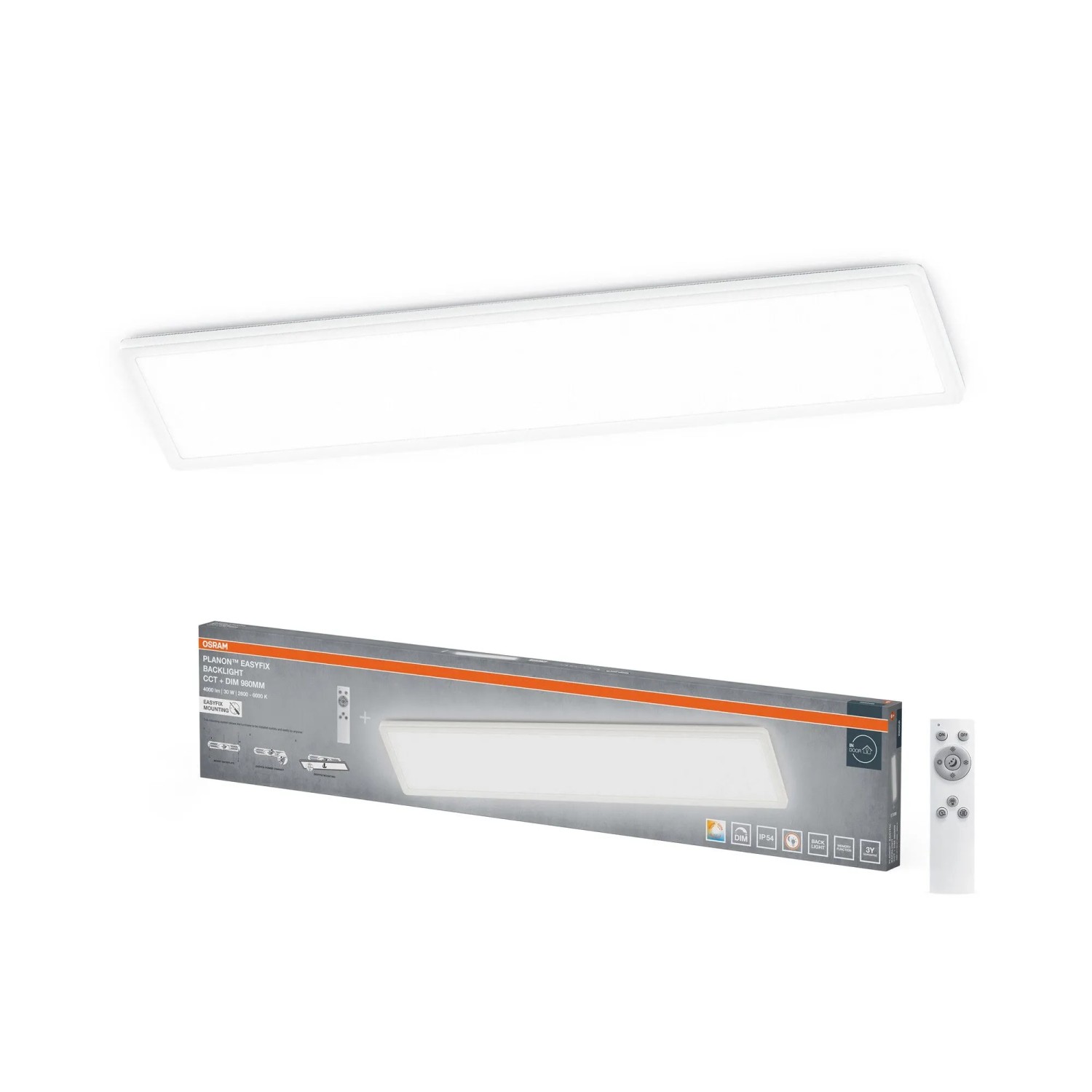 Biely LED panel Osram Planon Easyfix, obdĺžnikový, s diaľkovým ovládaním. Nastaviteľná farba svetla, ľahká montáž, IP54. Biely LED panel Osram Planon Easyfix, obdĺžnikový, s diaľkovým ovládaním. Nastaviteľná farba svetla, ľahká montáž, IP54.