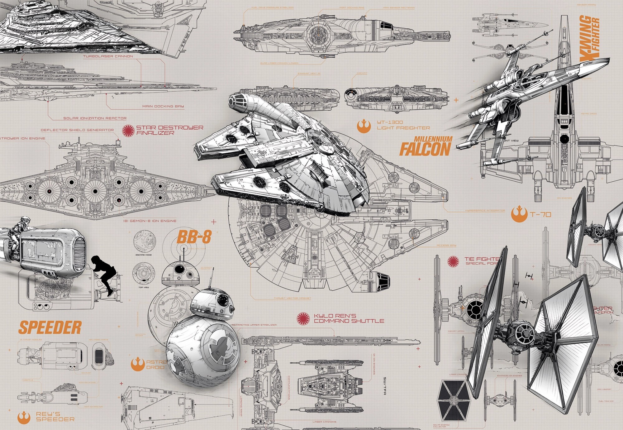 Komar Papierová fototapeta Star Wars Blueprints 368 x 254 cm Komar Papierová fototapeta Star Wars Blueprints 368 x 254 cm