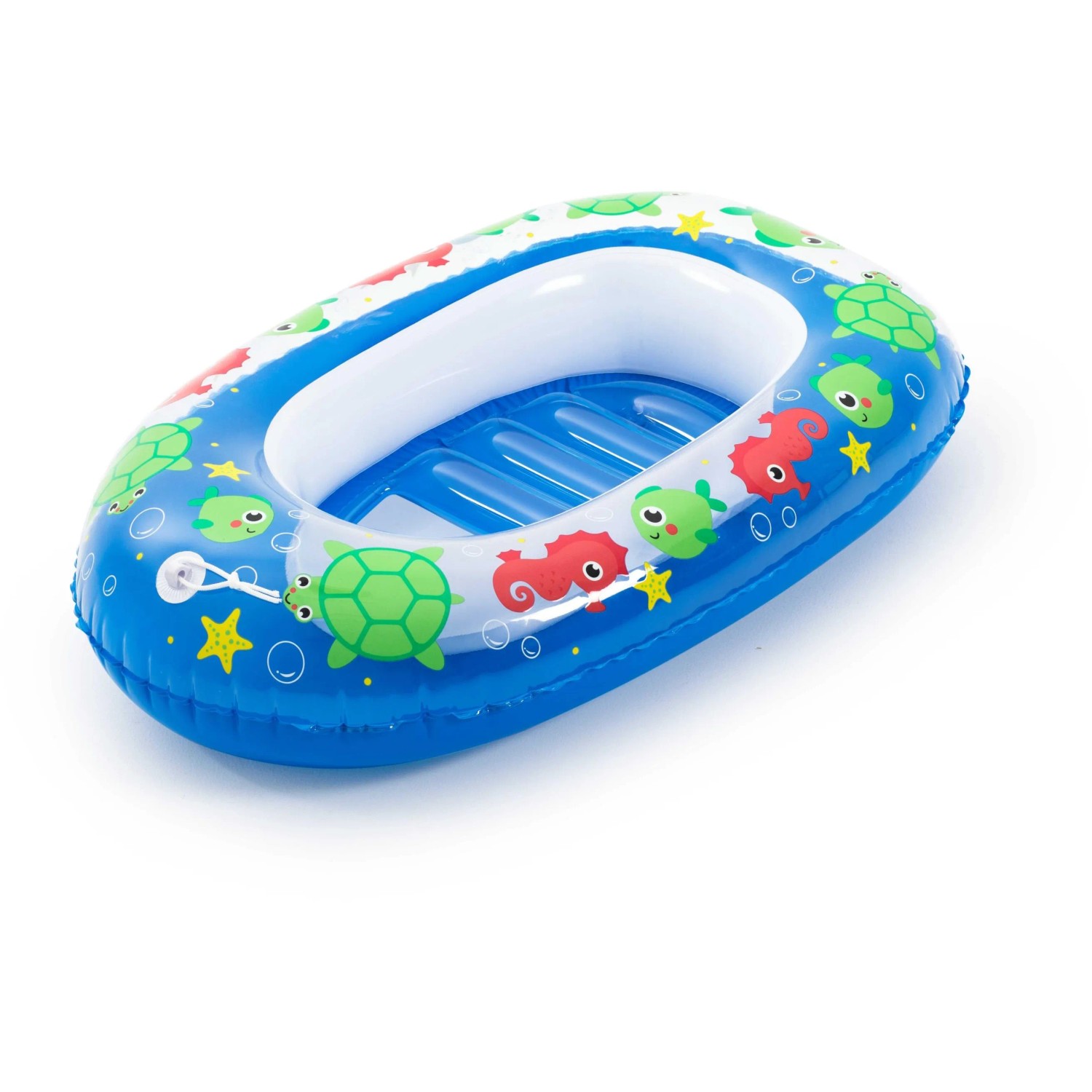 Modrý nafukovací čln Bestway Kiddie Raft s motívom morských živočíchov a hviezdami, s okienkom. Modrý nafukovací čln Bestway Kiddie Raft s motívom morských živočíchov a hviezdami, s okienkom.