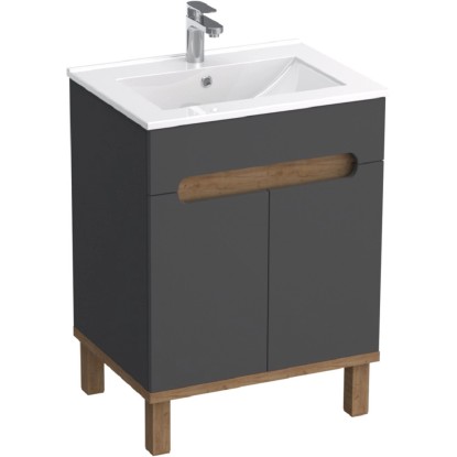 A-Interiéry Kúpeľňová skrinka Ori A 60 s keramickým umývadlom 60 cm, antr./dub A-Interiéry Kúpeľňová skrinka Ori A 60 s keramickým umývadlom 60 cm, antr./dub