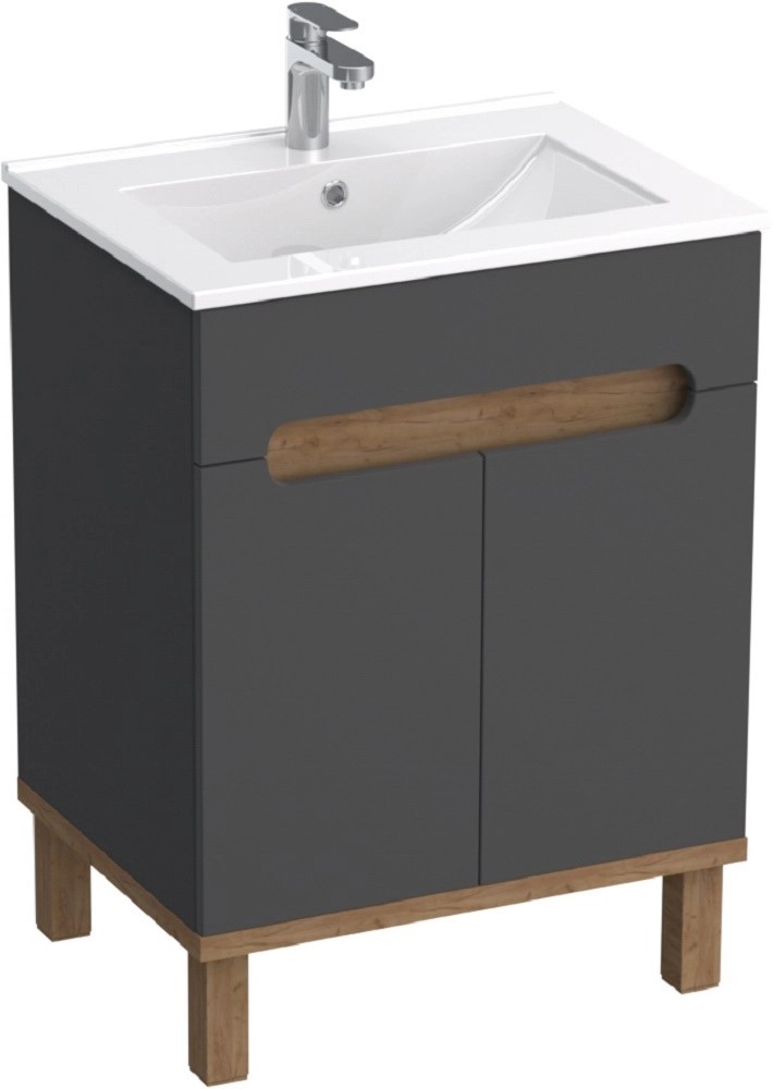 A-Interiéry Kúpeľňová skrinka Ori A 60 s keramickým umývadlom 60 cm, antr./dub A-Interiéry Kúpeľňová skrinka Ori A 60 s keramickým umývadlom 60 cm, antr./dub