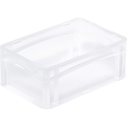 Priehľadný box Eurobox-System (30x20x12 cm) s plnou stenou na uskladnenie. Priehľadný box Eurobox-System (30x20x12 cm) s plnou stenou na uskladnenie.