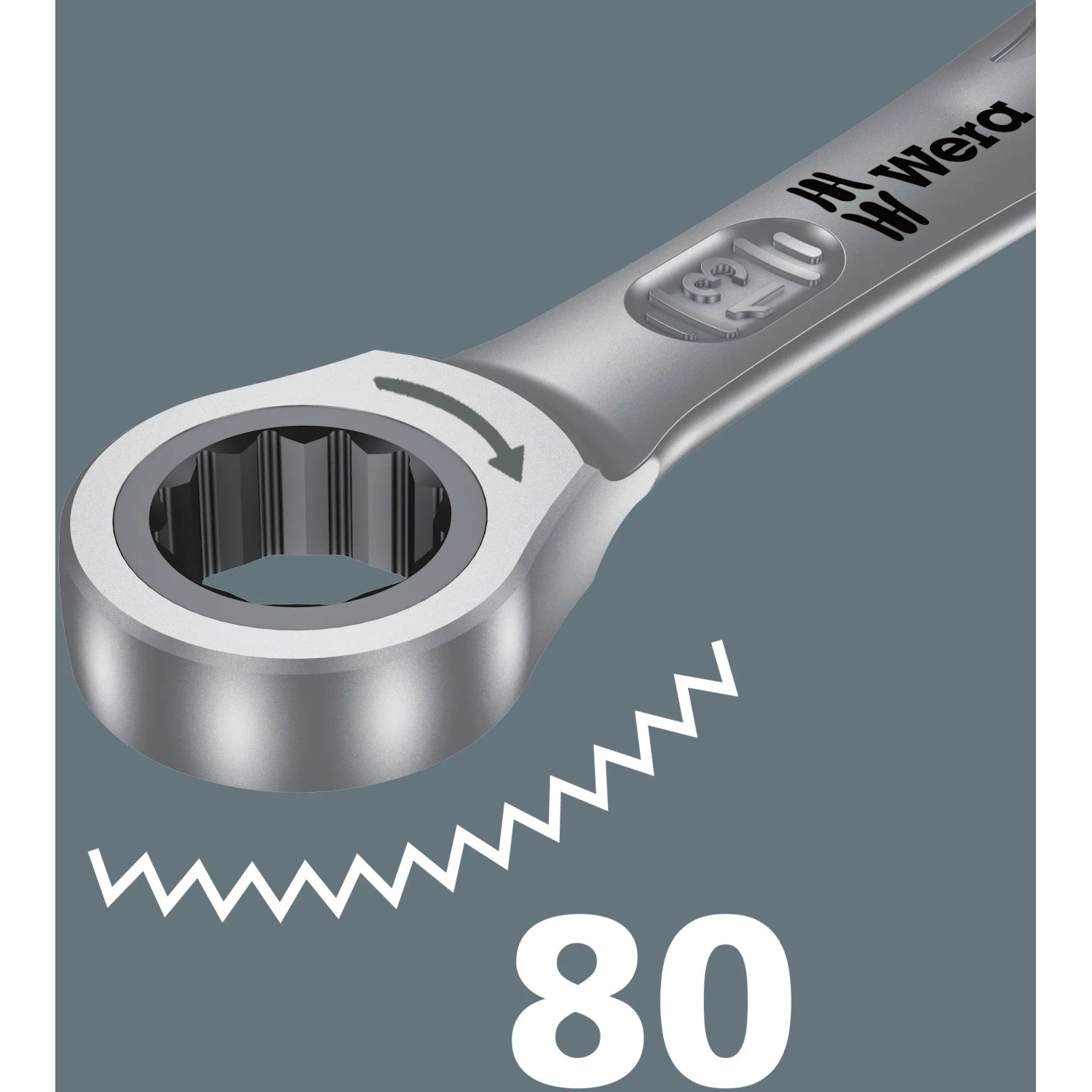 Detail: Wera Joker 11 mm kombinovaný račňový kľúč s 80 zubami. Detail: Wera Joker 11 mm kombinovaný račňový kľúč s 80 zubami.