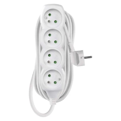EMOS Predlžovací kábel biely, 4 zásuvky, max. 10 A/2300 W, 5 m EMOS Predlžovací kábel biely, 4 zásuvky, max. 10 A/2300 W, 5 m