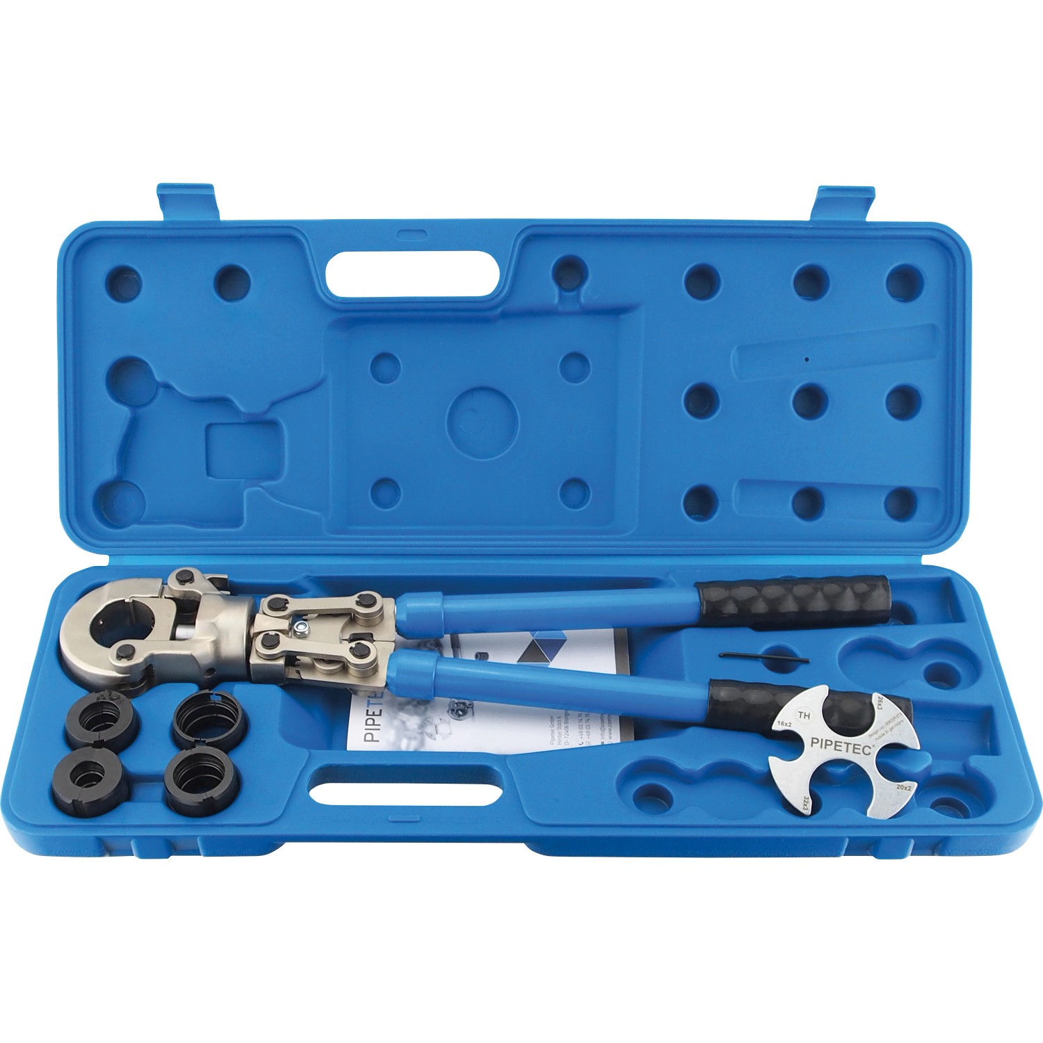 Pipetec Ručné lisovacie kliešte na lisovacie tvarovky (TH) so skúšobným meradlom Pipetec Ručné lisovacie kliešte na lisovacie tvarovky (TH) so skúšobným meradlom