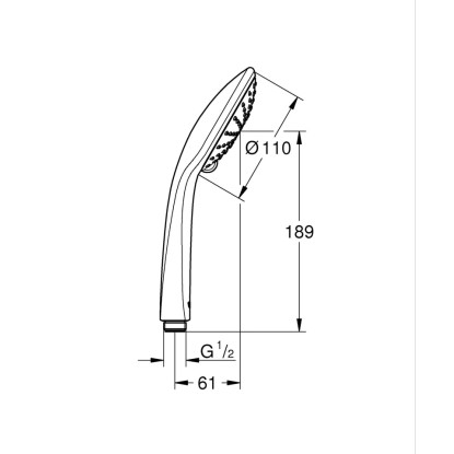 Technický nákres ručnej sprchy Grohe QuickFix Vitalio Joy 110 Duo v chróme s rozmermi. Technický nákres ručnej sprchy Grohe QuickFix Vitalio Joy 110 Duo v chróme s rozmermi.