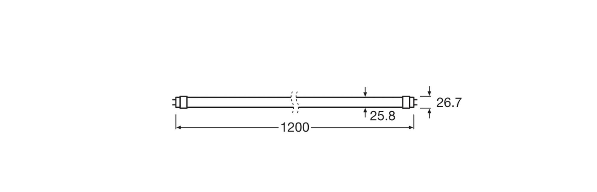 Schéma trubice Osram LED G13, 15W, 1 800 lúmenov, dĺžka 121,3 cm s rozmermi. Schéma trubice Osram LED G13, 15W, 1 800 lúmenov, dĺžka 121,3 cm s rozmermi.