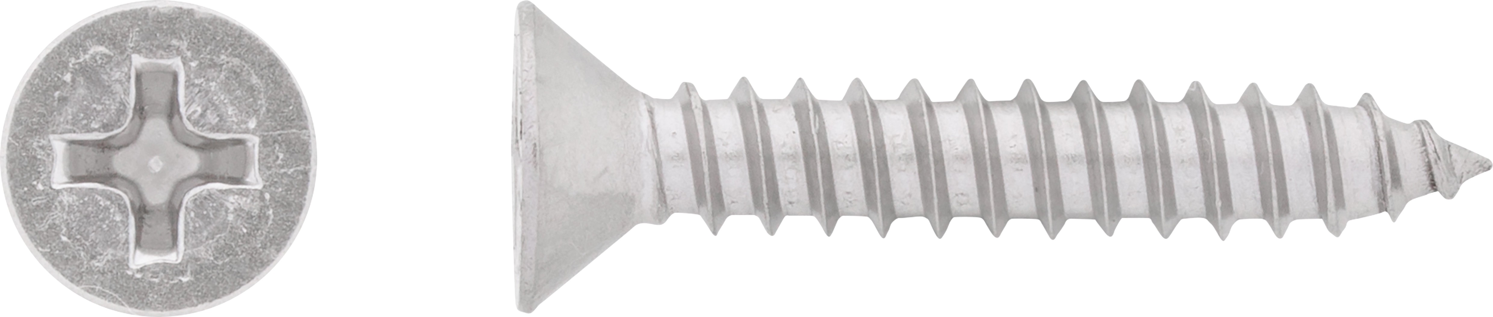 Skrutka do plechu so zápustnou hlavou PH2 plný závit oceľ A2 4,8 x 38 mm, 12 ks Skrutka do plechu so zápustnou hlavou PH2 plný závit oceľ A2 4,8 x 38 mm, 12 ks