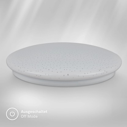 Biele okrúhle LED stropné svietidlo s efektom hviezdnej oblohy, Ø 28 cm, vypnuté. Biele okrúhle LED stropné svietidlo s efektom hviezdnej oblohy, Ø 28 cm, vypnuté.