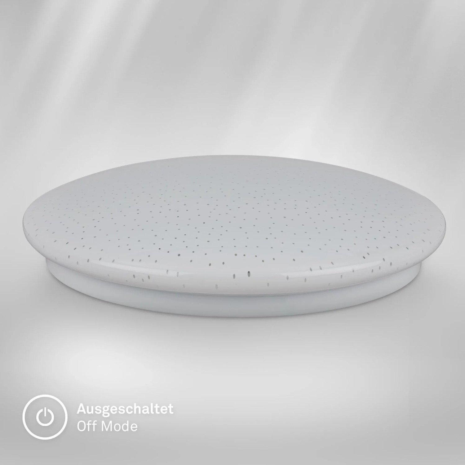 Biele okrúhle LED stropné svietidlo s efektom hviezdnej oblohy, Ø 28 cm, vypnuté. Biele okrúhle LED stropné svietidlo s efektom hviezdnej oblohy, Ø 28 cm, vypnuté.
