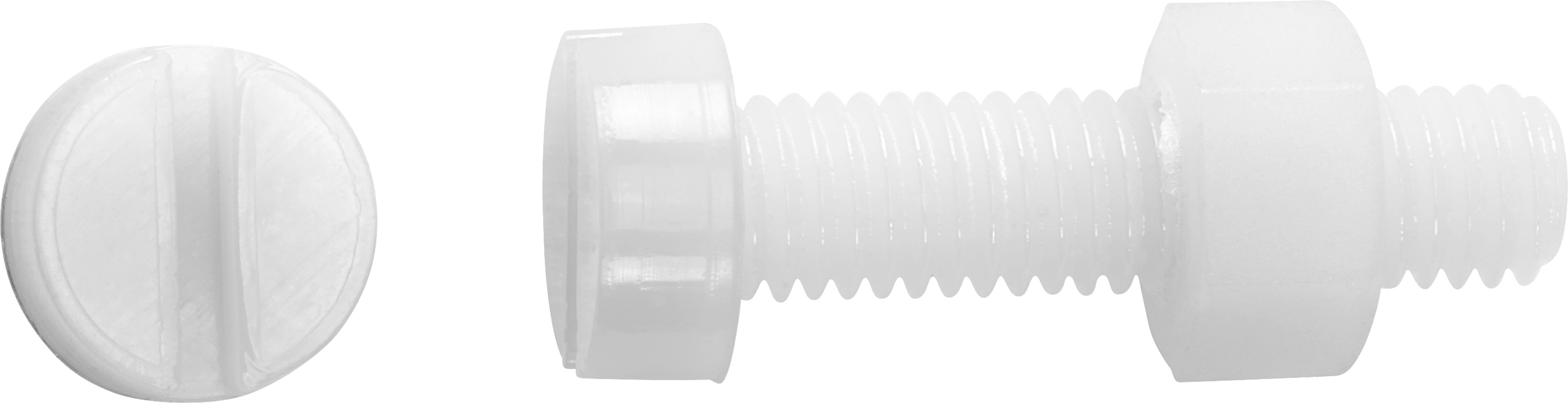 Závitová skrutka s valcovou hlavou PZ plastová biela M6 x 40 mm, 8 ks + matica Závitová skrutka s valcovou hlavou PZ plastová biela M6 x 40 mm, 8 ks + matica