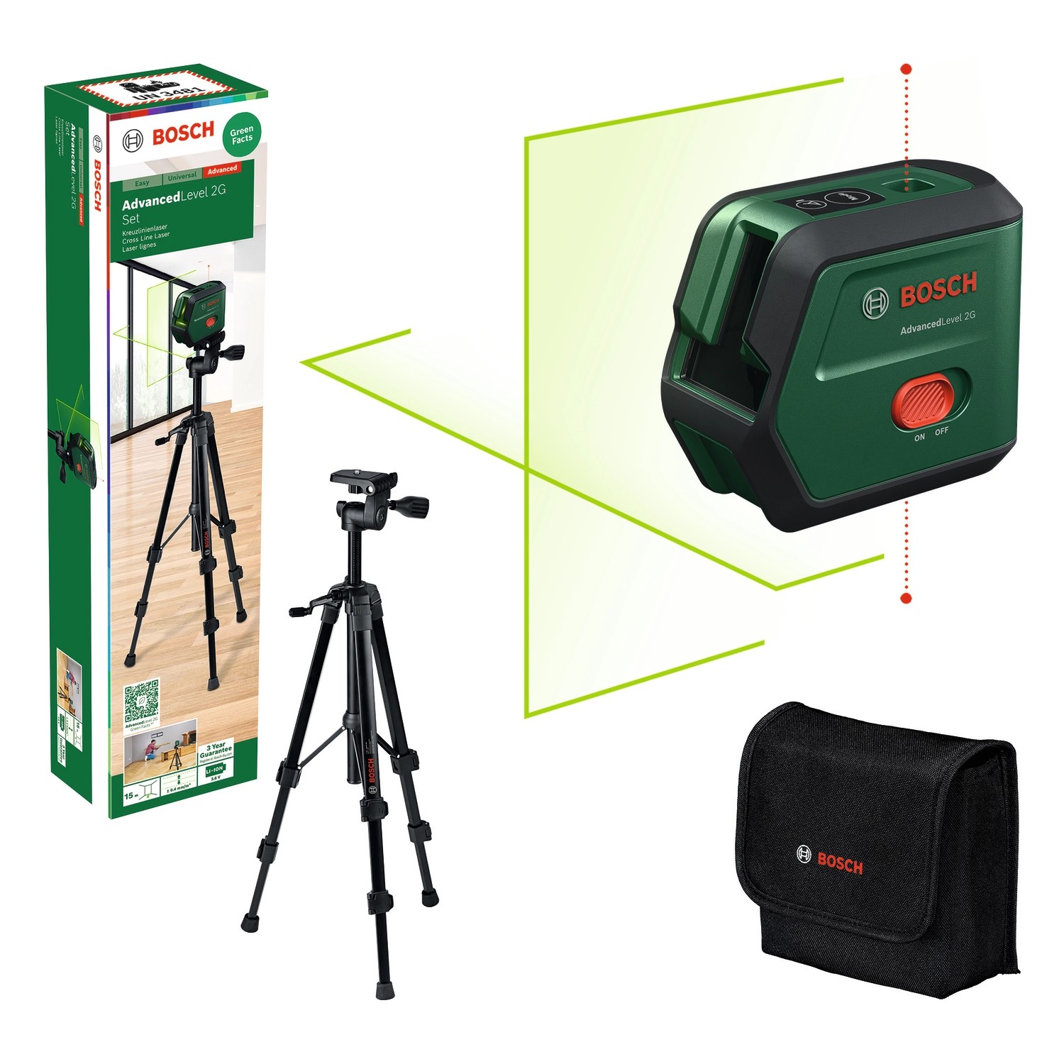 Bosch Krížový laser s funkciou kolmého lúča AdvancedLevel 2G - Set so statívom Bosch Krížový laser s funkciou kolmého lúča AdvancedLevel 2G - Set so statívom