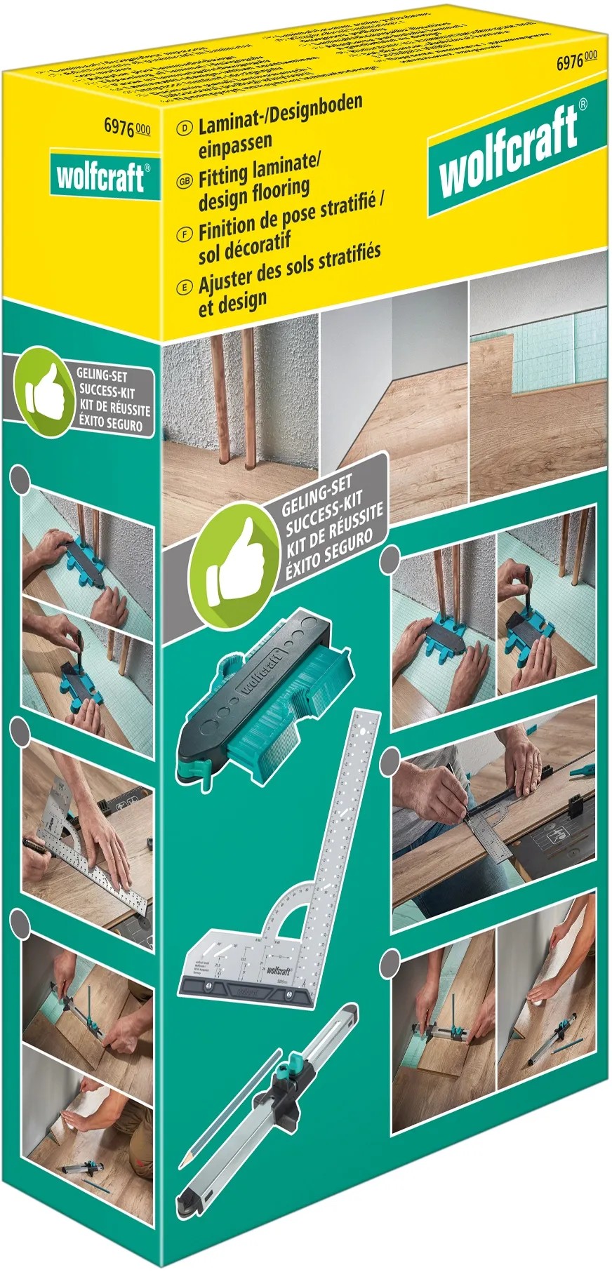wolfcraft Sada na montáž laminátových a dizajnových podláh: univerzálny uholník, obrysová šablóna, montér laminátu v sade. wolfcraft Sada na montáž laminátových a dizajnových podláh: univerzálny uholník, obrysová šablóna, montér laminátu v sade.