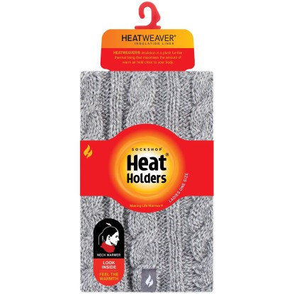Dámsky nákrčník Heat Holders, sivý melír, univerzálna veľkosť. Pletený vzor pre teplo a pohodlie. Dámsky nákrčník Heat Holders, sivý melír, univerzálna veľkosť. Pletený vzor pre teplo a pohodlie.