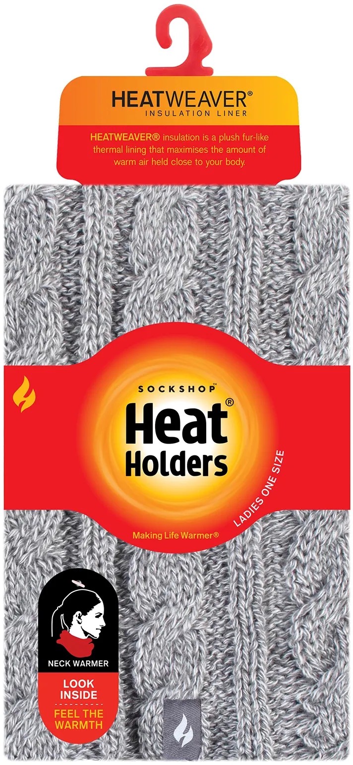 Dámsky nákrčník Heat Holders, sivý melír, univerzálna veľkosť. Pletený vzor pre teplo a pohodlie. Dámsky nákrčník Heat Holders, sivý melír, univerzálna veľkosť. Pletený vzor pre teplo a pohodlie.