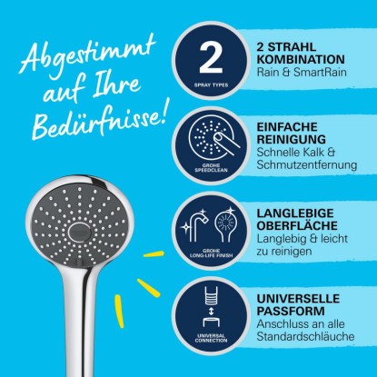 Ručná sprcha Grohe QuickFix Vitalio Joy 110 Duo chróm s 2 druhmi prúdu a systémom proti vodnému kameňu. Ručná sprcha Grohe QuickFix Vitalio Joy 110 Duo chróm s 2 druhmi prúdu a systémom proti vodnému kameňu.