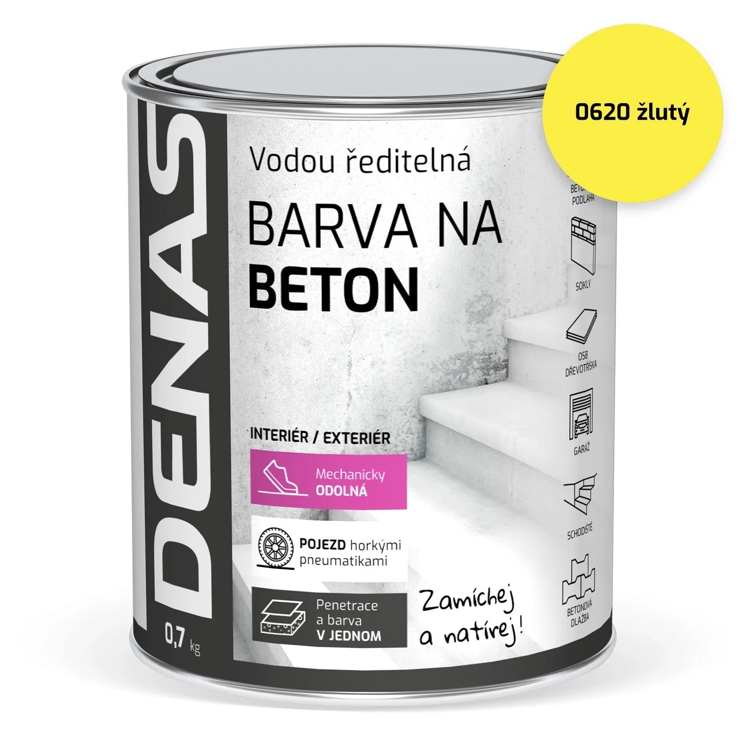 DENAS Vodou riediteľná farba na betón BETON 0620 žltá 700 g DENAS Vodou riediteľná farba na betón BETON 0620 žltá 700 g